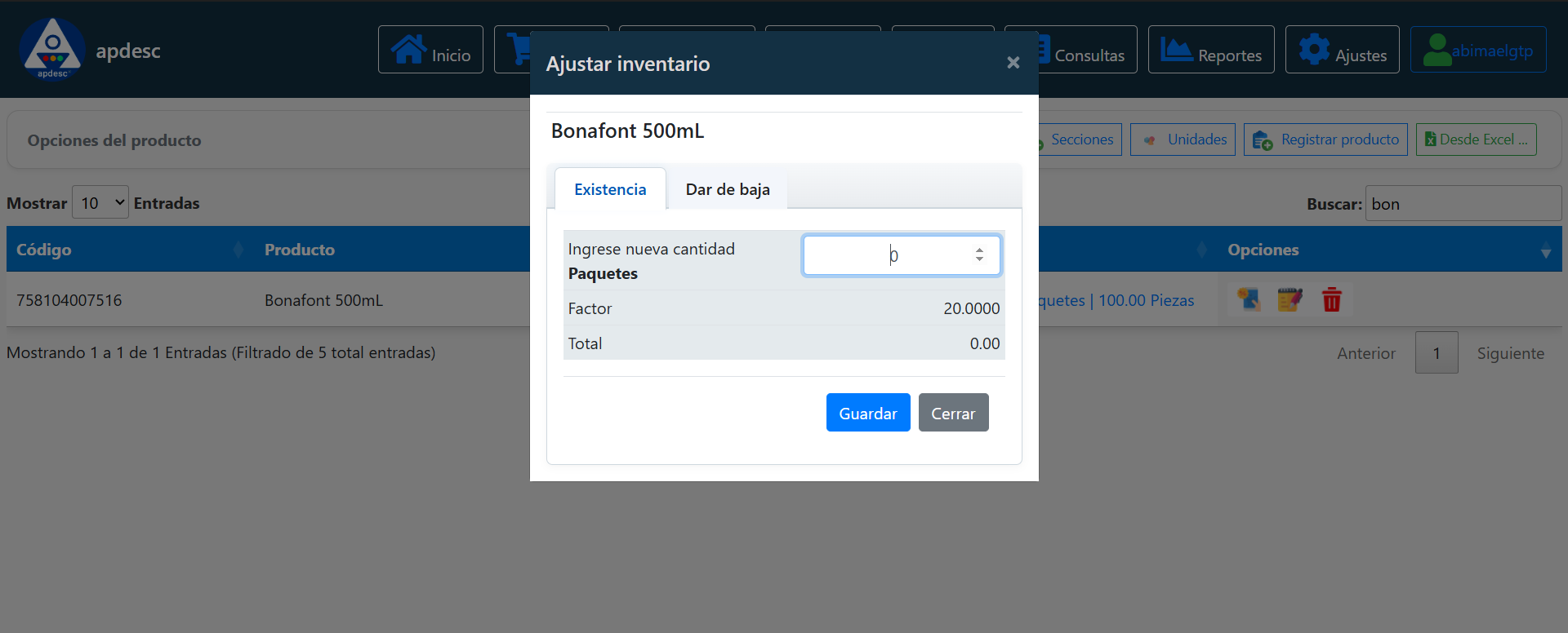 Opciones de productos
