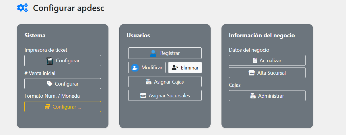 Apdesc form area de configuracion