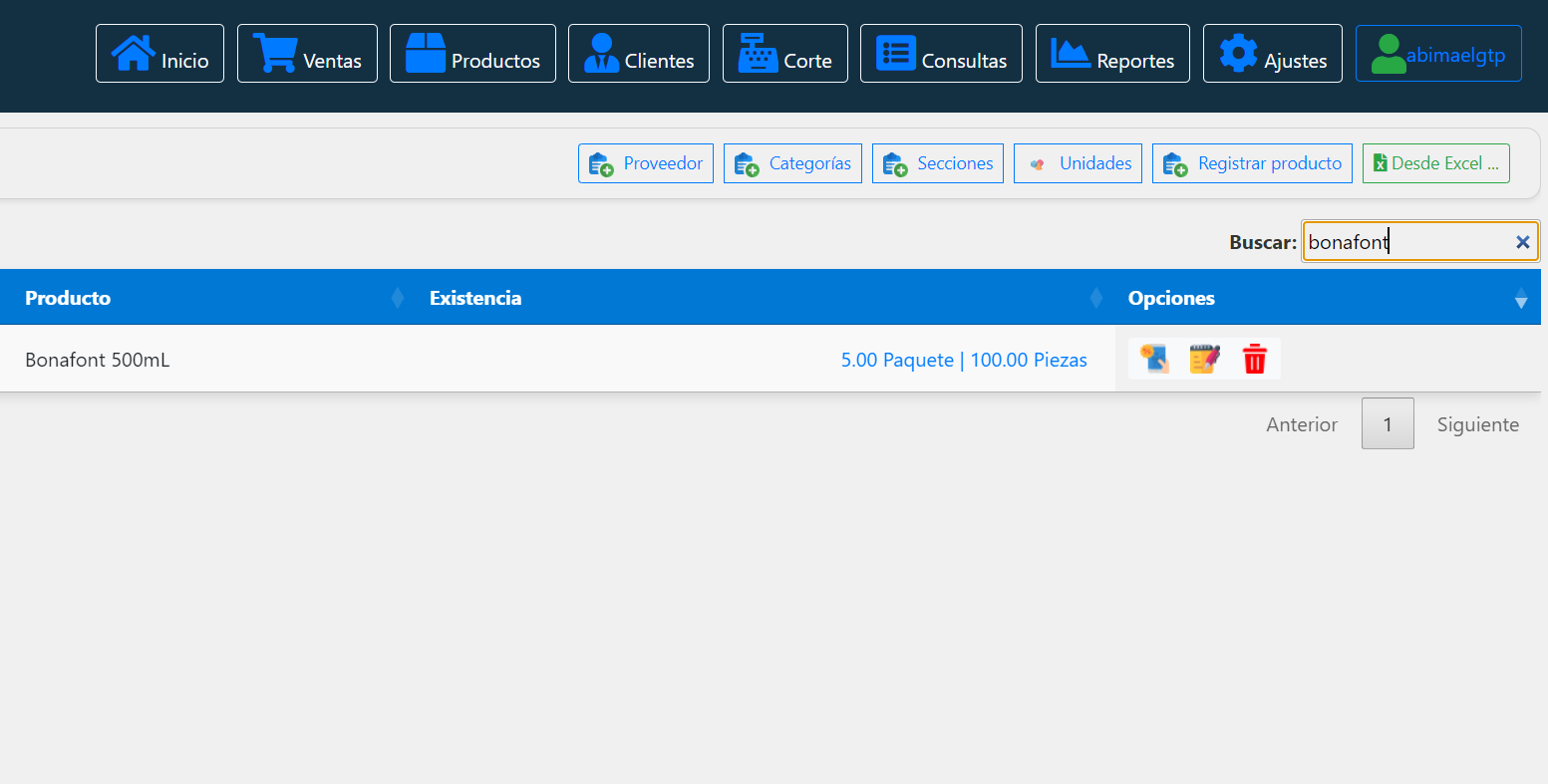 Opciones de productos