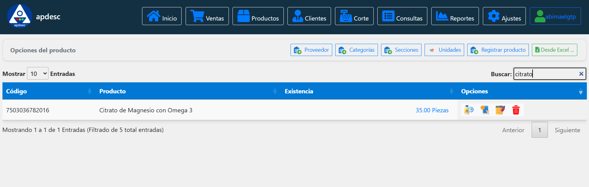Opciones de productos