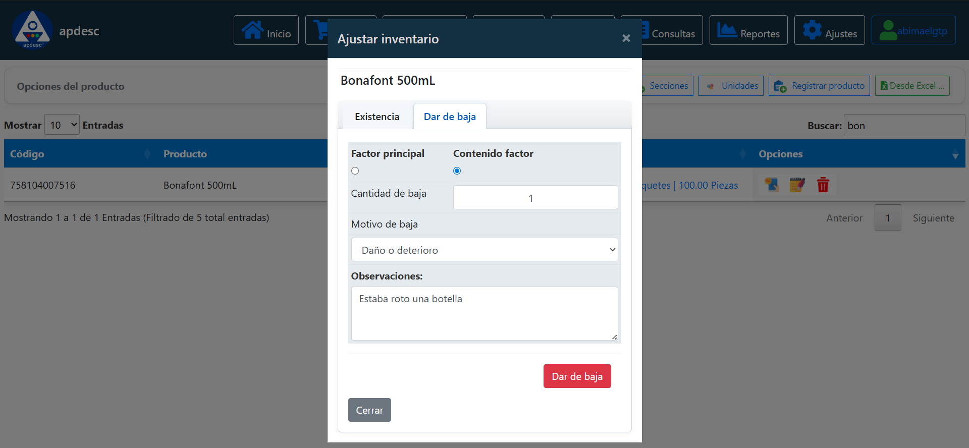 Opciones de productos