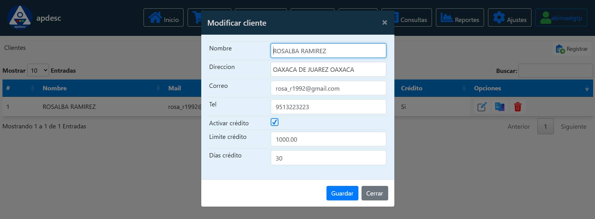 Opciones de clientes