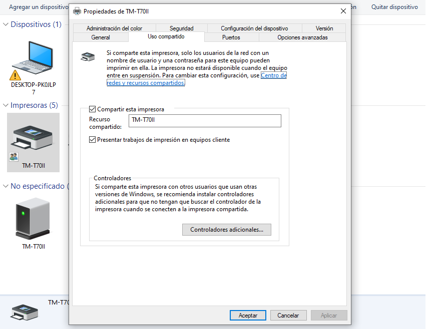 Apdesc form Configurar impresora de ticket