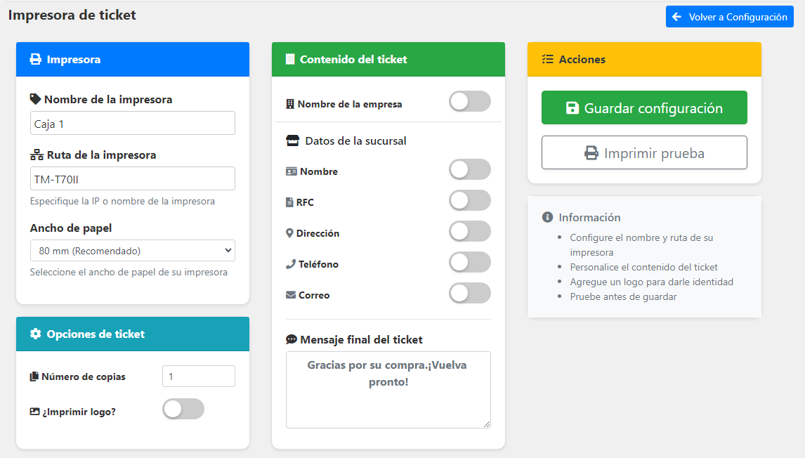 Apdesc form Configurar impresora de ticket