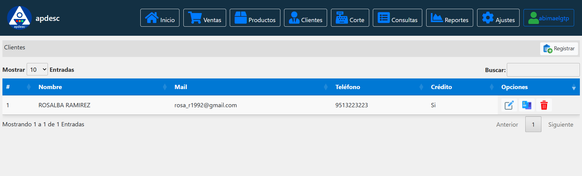 Opciones de clientes