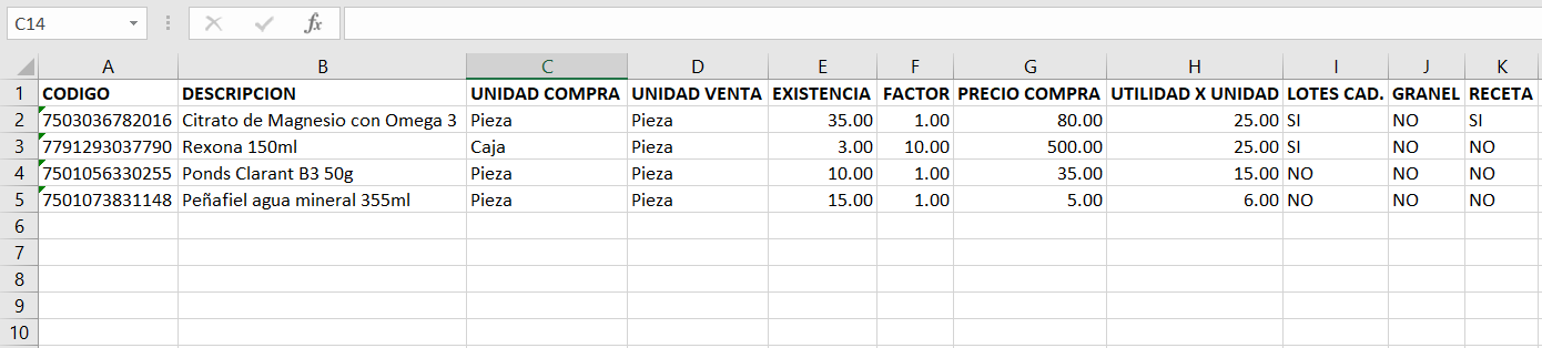 Ejemplo de Excel