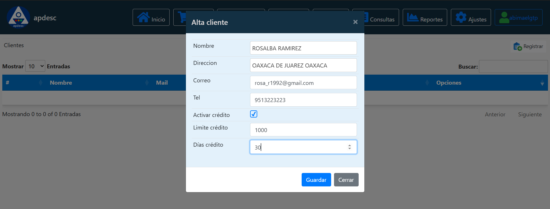 Opciones de clientes