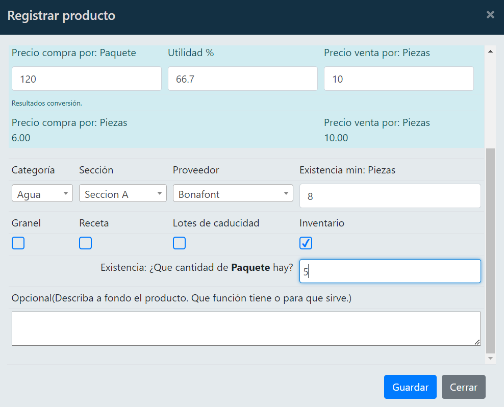Pantalla de la ventana principal