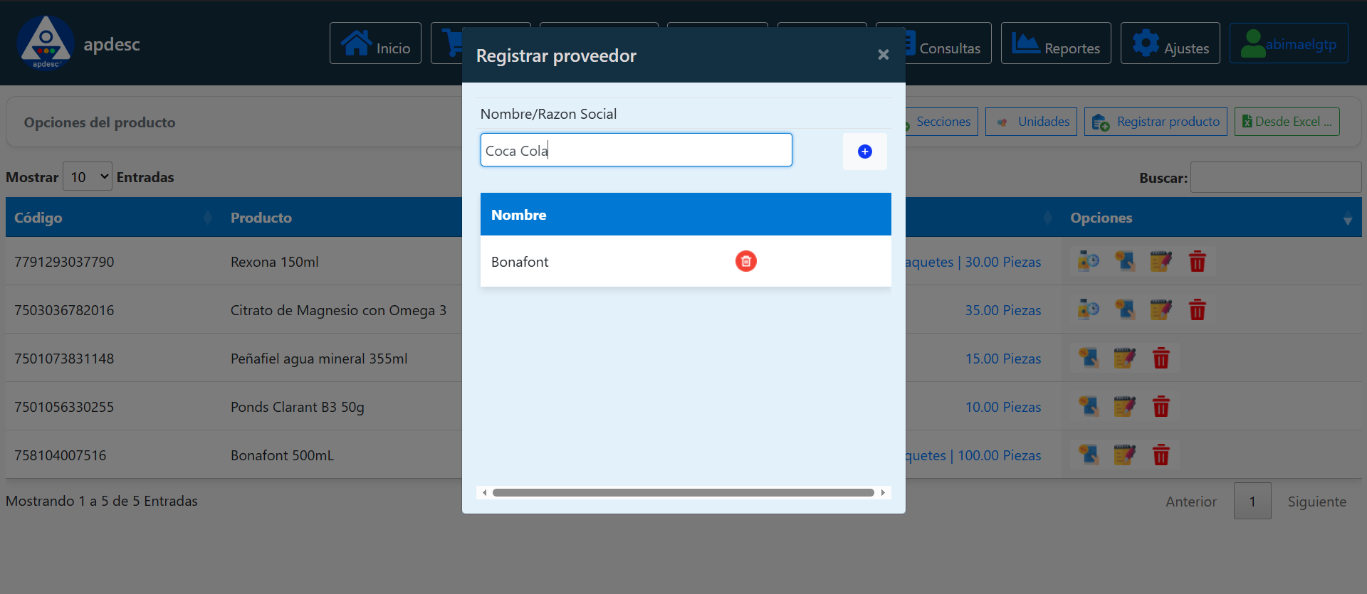Sección de proveedores