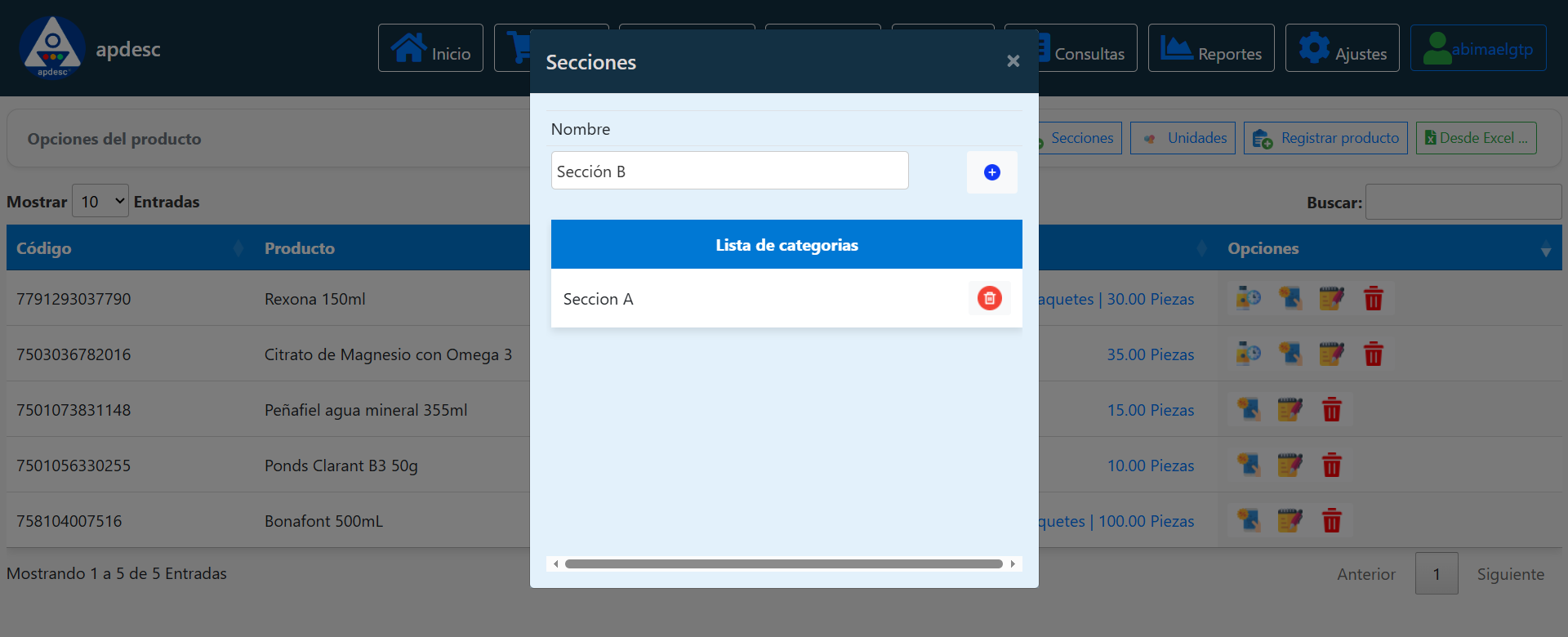 Sección de secciones